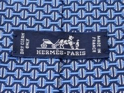 Hermes Blue Silk Print Tie For Men -Deals Hermes Store luxury men hermes used accessories p230189 006