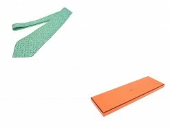 Hermes Light Green Silk Elephant Pattern Tie For Men -Deals Hermes Store luxury men hermes used accessories p230190 005