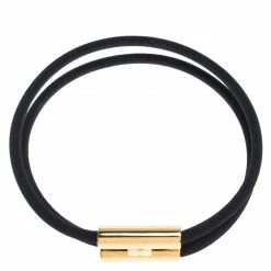 Hermes Tournis Tresse Black Leather Gold Plated Wrap Bracelet For Men -Deals Hermes Store luxury men hermes used accessories p233706 001