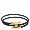 Hermes Tournis Tresse Black Leather Gold Plated Wrap Bracelet For Men