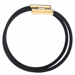 Hermes Tournis Tresse Black Leather Gold Plated Wrap Bracelet For Men -Deals Hermes Store luxury men hermes used accessories p233706 003