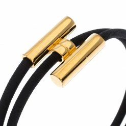 Hermes Tournis Tresse Black Leather Gold Plated Wrap Bracelet For Men -Deals Hermes Store luxury men hermes used accessories p233706 005