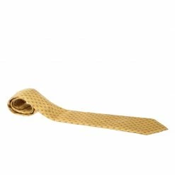 Hermes Yellow Geometric H Dot Printed Silk Tie For Men