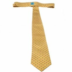Hermes Yellow Geometric H Dot Printed Silk Tie For Men -Deals Hermes Store luxury men hermes used accessories p235867 005