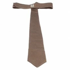 Hermes USB Beige Geometric Print Silk Tie For Men -Deals Hermes Store luxury men hermes used accessories p237801 004