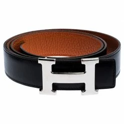Hermes Black/Orange Leather Constance 2 Reversible Buckle Belt 105CM For Men -Deals Hermes Store luxury men hermes used accessories p246435 004
