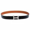 Hermes Black/Orange Leather Constance 2 Reversible Buckle Belt 105CM For Men