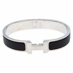 Hermes Clic HH Matte Noir Enamel Palladium Plated Bracelet GM For Men
