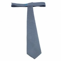 Hermes Blue Geometric Print Classic Silk Tie For Men -Deals Hermes Store luxury men hermes used accessories p256211 001