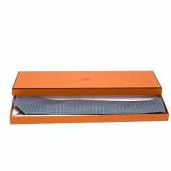 Hermes Blue Geometric Print Classic Silk Tie For Men -Deals Hermes Store luxury men hermes used accessories p256211 005