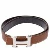 Hermes Brown/Black Leather H Silver Hardware Reversible Belt 80cm For Men -Deals Hermes Store luxury men hermes used accessories p264344 001