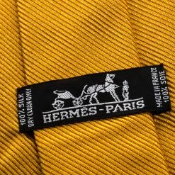 Hermes Hermès Vintage Mustard Yellow Striped Jacquard Silk Tie For Men -Deals Hermes Store luxury men hermes used accessories p266202 004
