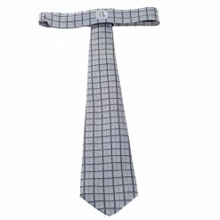 Hermes Hermès Vintage Grey Grid Print Silk Twill Tie For Men -Deals Hermes Store luxury men hermes used accessories p266208 003