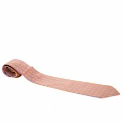 Hermes Orange & Purple H Patterned Jacquard Traditional Silk Tie For Men