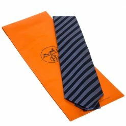 Hermes Hermès Blue Striped Jacquard Silk Tie For Men -Deals Hermes Store luxury men hermes used accessories p278473 006