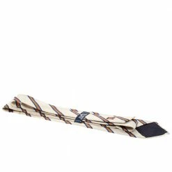 Hermes Hermès Cream Diagonal Striped Silk And Linen Tie For Men -Deals Hermes Store luxury men hermes used accessories p278485 001