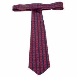 Hermes Hermès Red And Blue H Patterned Jacquard Silk Tie For Men -Deals Hermes Store luxury men hermes used accessories p278502 002
