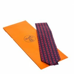 Hermes Hermès Red And Blue H Patterned Jacquard Silk Tie For Men -Deals Hermes Store luxury men hermes used accessories p278502 005