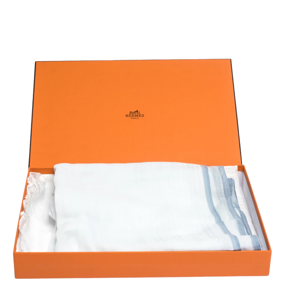 Hermes Pale Blue Herringbone Cotton Scarf For Men 9 Hermes Pale Blue Herringbone Cotton Scarf For Men - Image 7