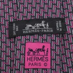 Hermes Pink & Grey H Patterned Silk Tie For Men -Deals Hermes Store luxury men hermes used accessories p297512 002