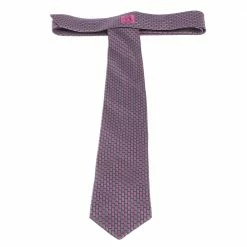 Hermes Pink & Grey H Patterned Silk Tie For Men -Deals Hermes Store luxury men hermes used accessories p297512 005