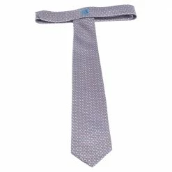 Hermes Pink & Blue Geometric Print Silk Tie For Men -Deals Hermes Store luxury men hermes used accessories p297954 002