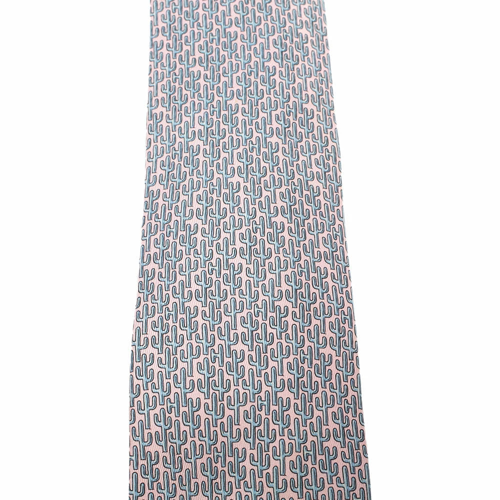 Hermes Pink & Blue Cactus Print Silk Tie For Men 4 Hermes Pink & Blue Cactus Print Silk Tie For Men - Image 2