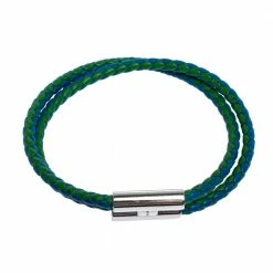 Hermes Hermès Tournis Tressé Bicolor Leather Palladium Plated Bracelet For Men -Deals Hermes Store luxury men hermes used accessories p302542 001