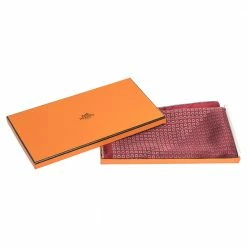 Hermes Maroon Horsebit Print Silk Twill Pocket Square For Men -Deals Hermes Store luxury men hermes used accessories p303317 002