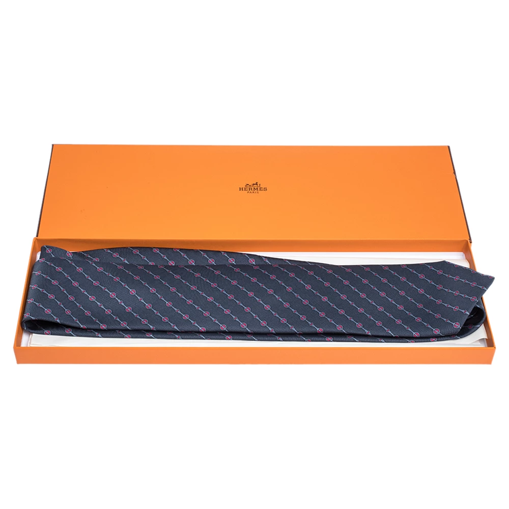 Hermes Anchor Grey Diagonal Horsebit Print Silk Tie For Men 8 Hermes Anchor Grey Diagonal Horsebit Print Silk Tie For Men - Image 6