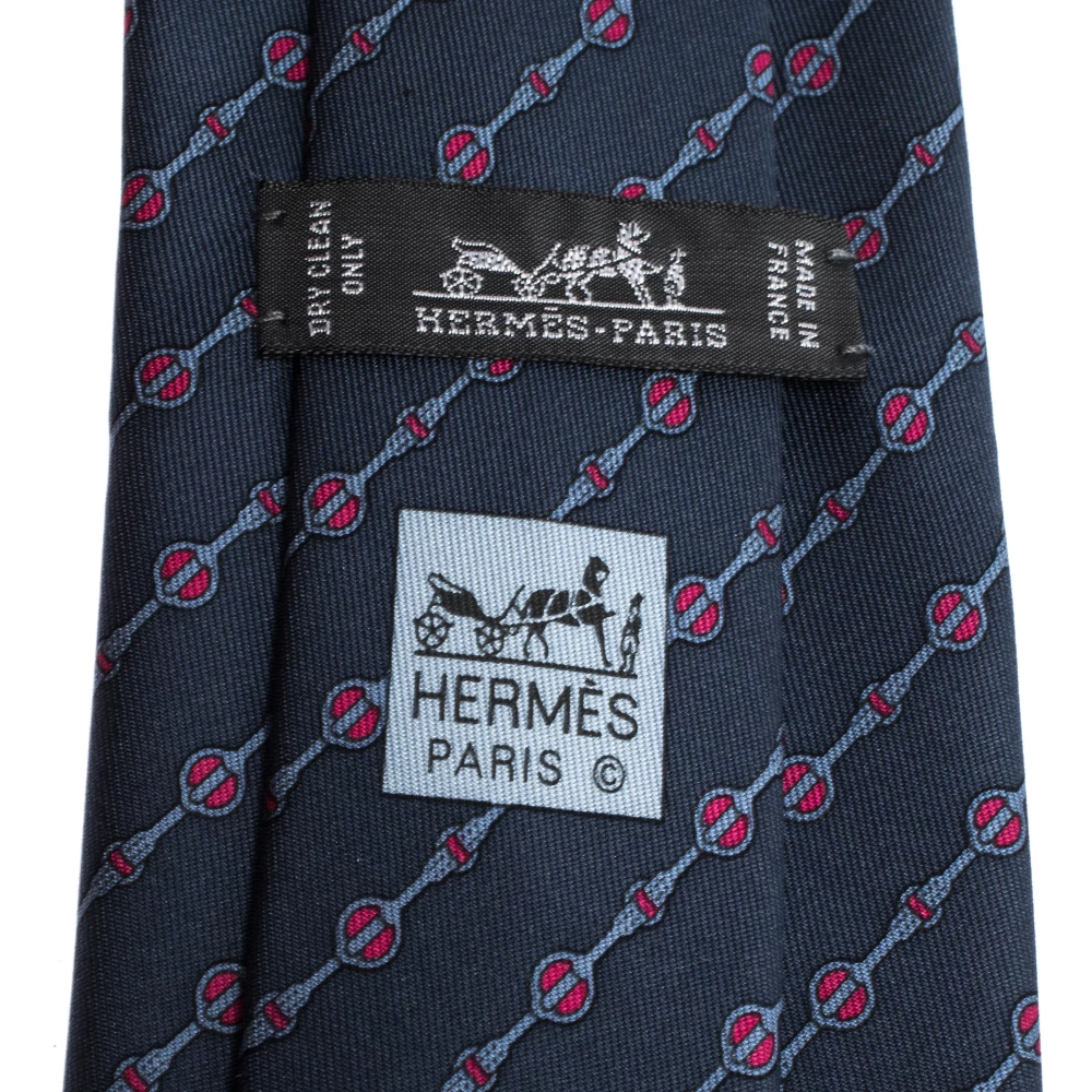 Hermes Anchor Grey Diagonal Horsebit Print Silk Tie For Men 7 Hermes Anchor Grey Diagonal Horsebit Print Silk Tie For Men - Image 5