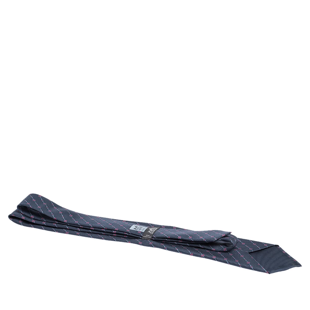 Hermes Anchor Grey Diagonal Horsebit Print Silk Tie For Men 6 Hermes Anchor Grey Diagonal Horsebit Print Silk Tie For Men - Image 4