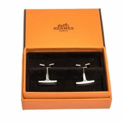 Hermes Smiley H Brushed Palladium Plated Cufflinks For Men -Deals Hermes Store luxury men hermes used accessories p304591 001