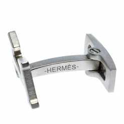 Hermes Smiley H Brushed Palladium Plated Cufflinks For Men -Deals Hermes Store luxury men hermes used accessories p304591 006