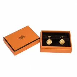 Hermes Selle Bijouterie Fantaisie Gold Plated Round Cufflinks For Men -Deals Hermes Store luxury men hermes used accessories p306078 001