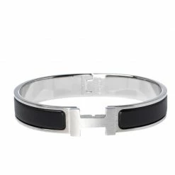 Hermes Clic HH Noir Matte Enamel Palladium Plated Bracelet For Men