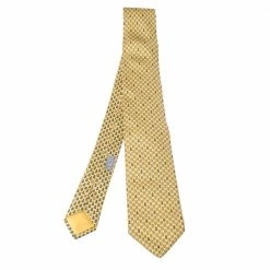 Hermes Yellow Anchor Print Classic Silk Tie For Men