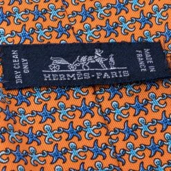 Hermes Bright Orange Octopus Fiction Classic Silk Tie For Men -Deals Hermes Store luxury men hermes used accessories p324305 001