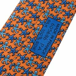Hermes Bright Orange Octopus Fiction Classic Silk Tie For Men -Deals Hermes Store luxury men hermes used accessories p324305 003