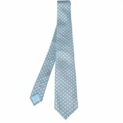 Hermes Pale Blue Geometric Print Classic Silk Tie For Men