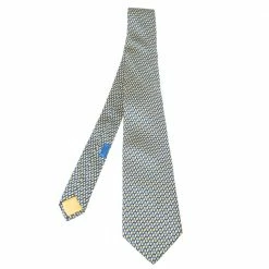 Hermes Yellow & Blue Geometric Print Traditional Silk Tie For Men