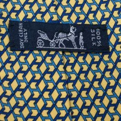 Hermes Yellow & Blue Geometric Print Traditional Silk Tie For Men -Deals Hermes Store luxury men hermes used accessories p324315 002