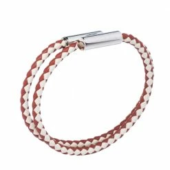 Hermes Tournis Tresse Bicolor Woven Leather Palladium Plated Bracelet For Men -Deals Hermes Store luxury men hermes used accessories p324979 004