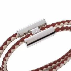 Hermes Tournis Tresse Bicolor Woven Leather Palladium Plated Bracelet For Men -Deals Hermes Store luxury men hermes used accessories p324979 005