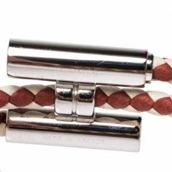 Hermes Tournis Tresse Bicolor Woven Leather Palladium Plated Bracelet For Men -Deals Hermes Store luxury men hermes used accessories p324979 006