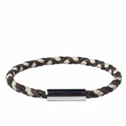 Hermes Hermès Multicolor Braided Leather Palladium Plated Goliath Bracelet For Men