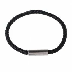 Hermes Goliath Noir Braided Leather Palladium Plated Bracelet For Men -Deals Hermes Store luxury men hermes used accessories p327045 001