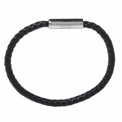 Hermes Goliath Noir Braided Leather Palladium Plated Bracelet For Men -Deals Hermes Store luxury men hermes used accessories p327045 003