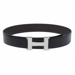 Hermes Black/Cacao Box Calf Leather Constance Reversible Belt 90CM For Men