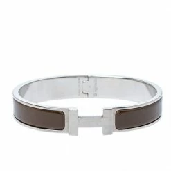 Hermes Clic HH Enamel Palladium Plated Narrow Bracelet For Men